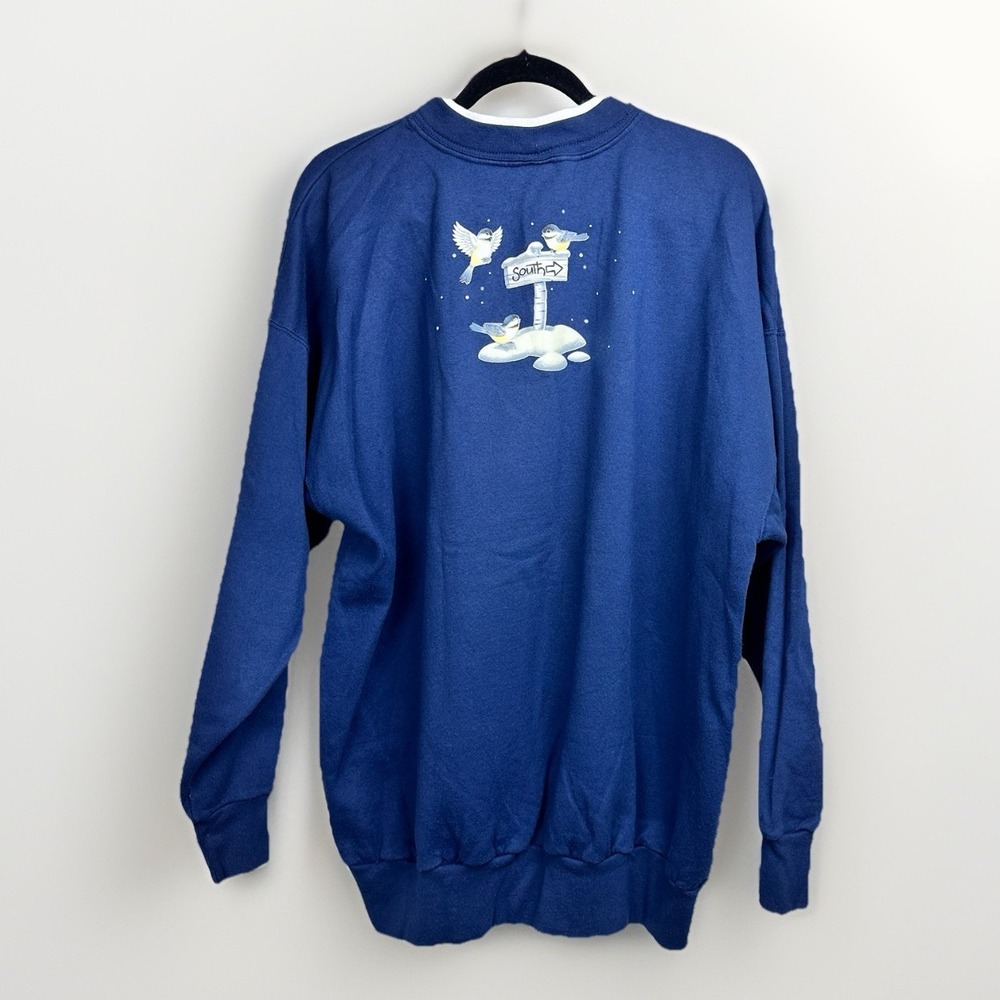 Vintage Morning Sun Winter Snow Birds Cottagecore Sweatshirt Womens 2X Blue